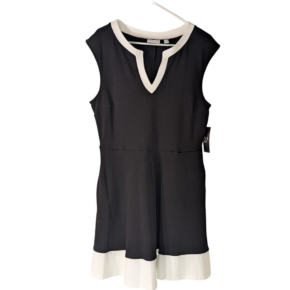 New York & Company Dress Womens L Midi Sleeveless Flare Cotton Black NWT